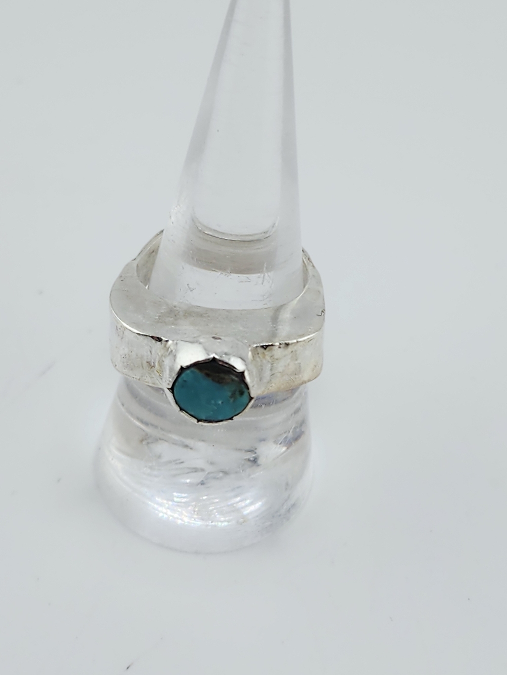 TURQUOISE HALLOW RING HANDMADE IN RECYCLED STERLING SILVER SIZE 7 - Picture 3 of 12